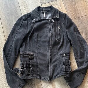 Free People charcoal Women's Moto-Style jean Jacket, size 4